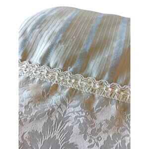Baroque Satin Throw Blanket 55" x 47" Rope Edging Light BLUE Gold Stripe Elegant